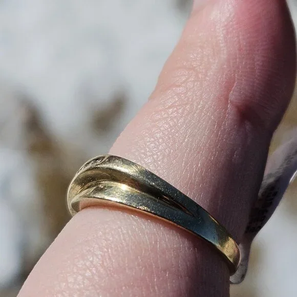 10K Yellow Gold Imitation Bypass Diamond Channel Set Men's Band Ring Size 9.75